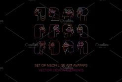Neon Colors Line Art Vector Avatars