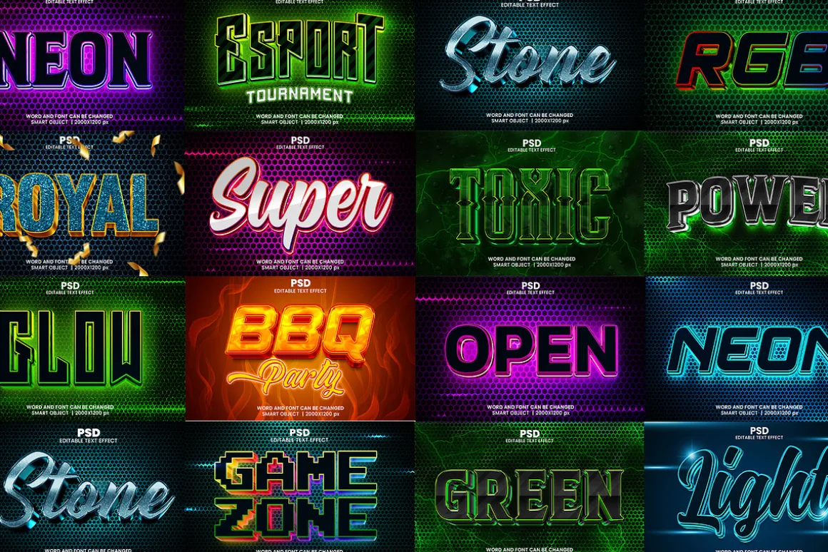 15 Neon 3d text effect font Bundle