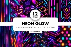 12 Neon Glow Digital Papers