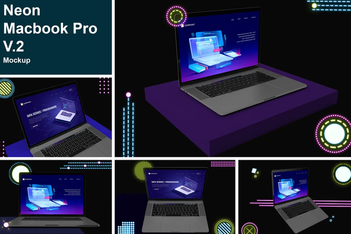 Neon Macbook Pro Mockup V.2