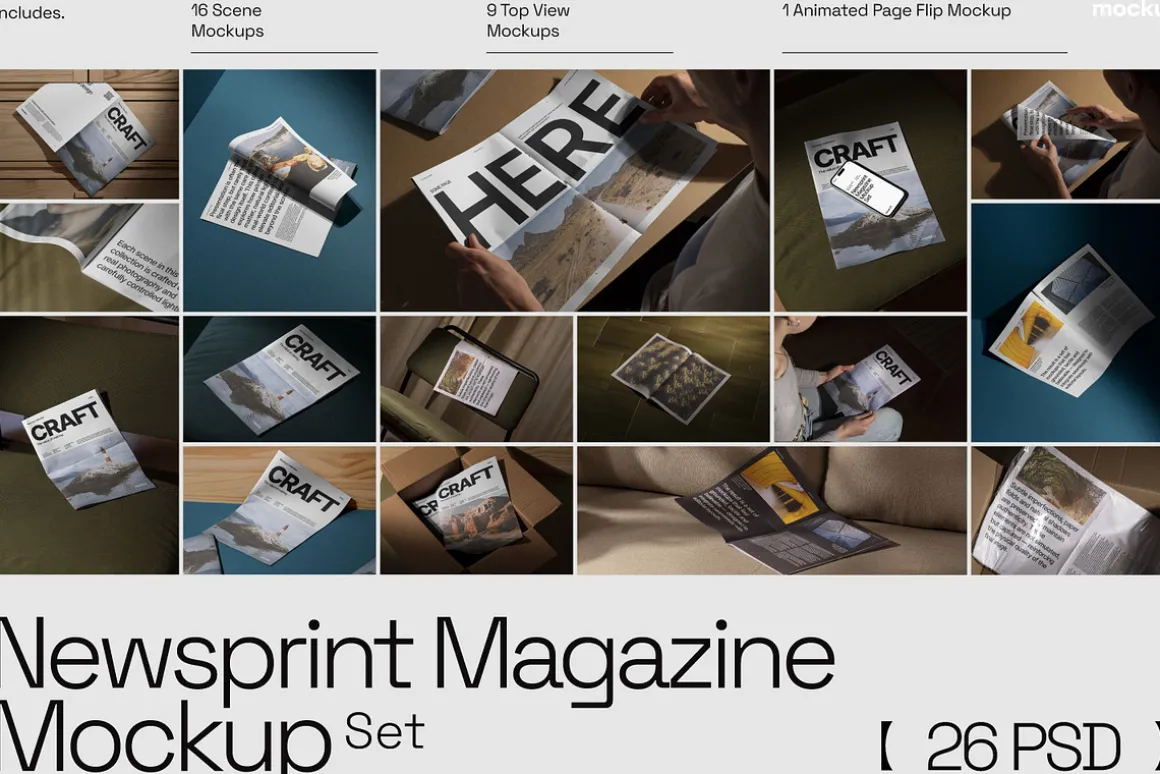 Newsprint Magazine Mockup Set