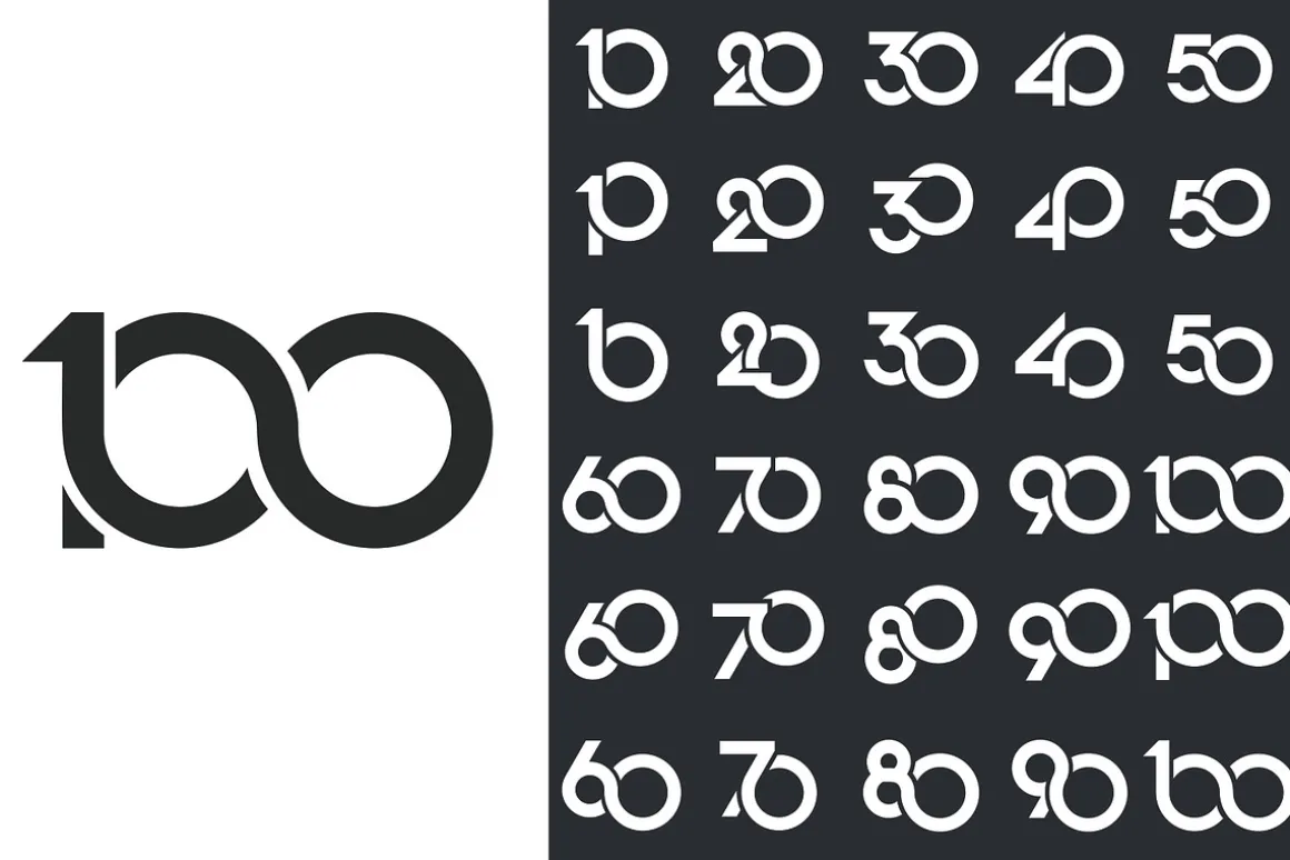 number 10 to 100 logo design