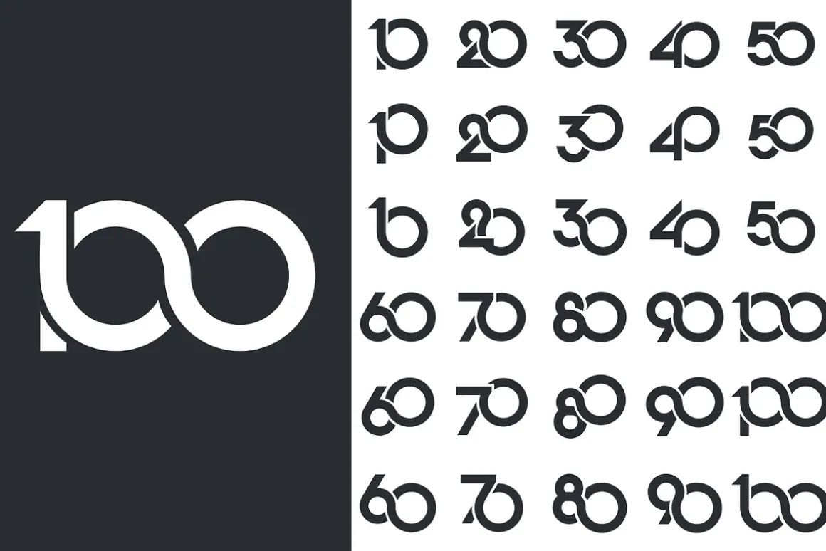 number 10 to 100 logo design