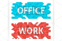 Office Work Word Line Flat Concepts