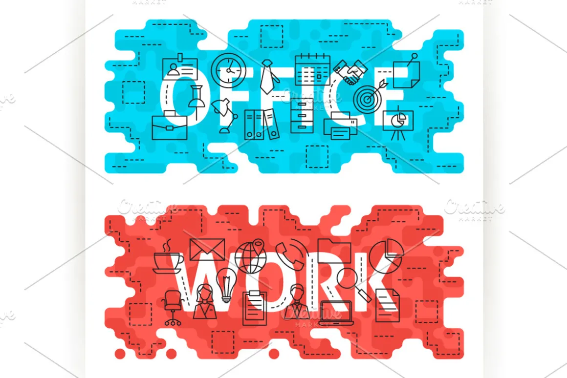 Office Work Word Line Flat Concepts