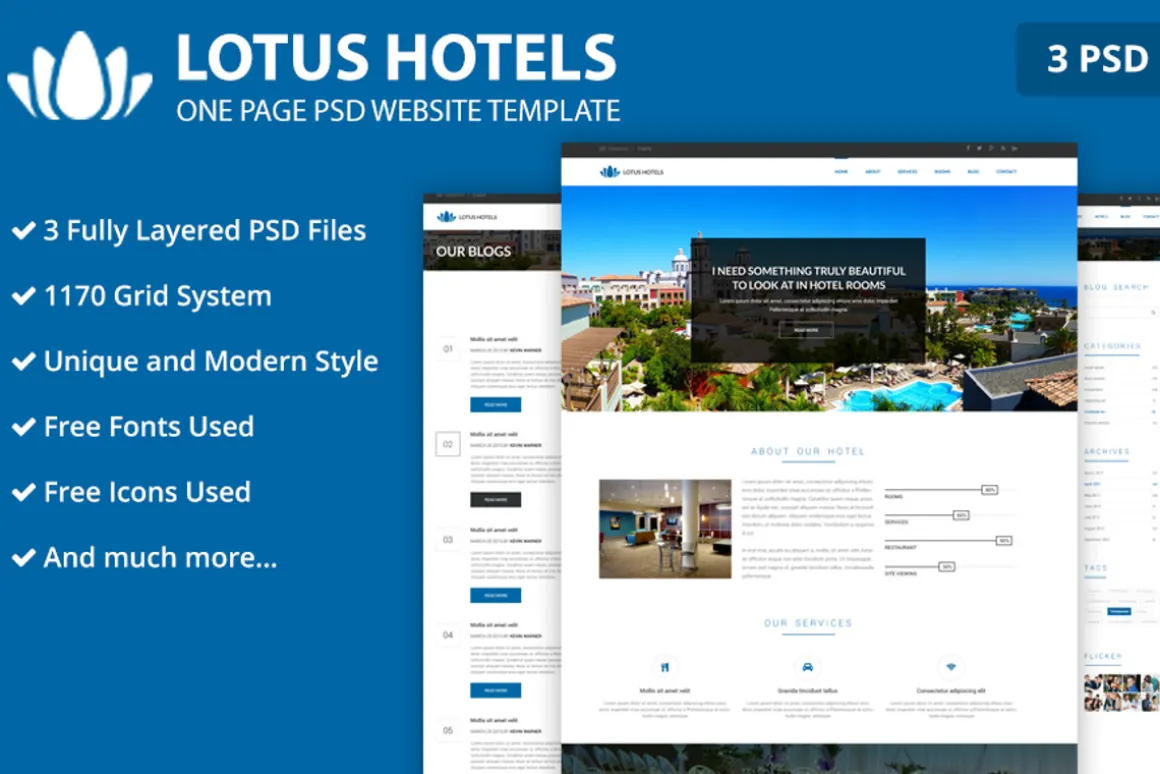One Page Hotels PSD Website Template