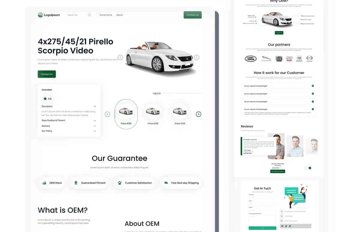 One-page Responsive Car Landing page