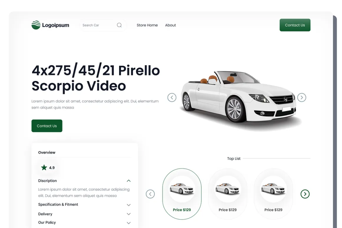 One-page Responsive Car Landing page