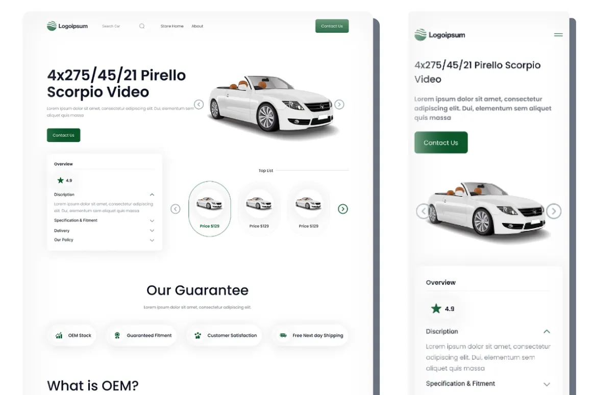 One-page Responsive Car Landing page