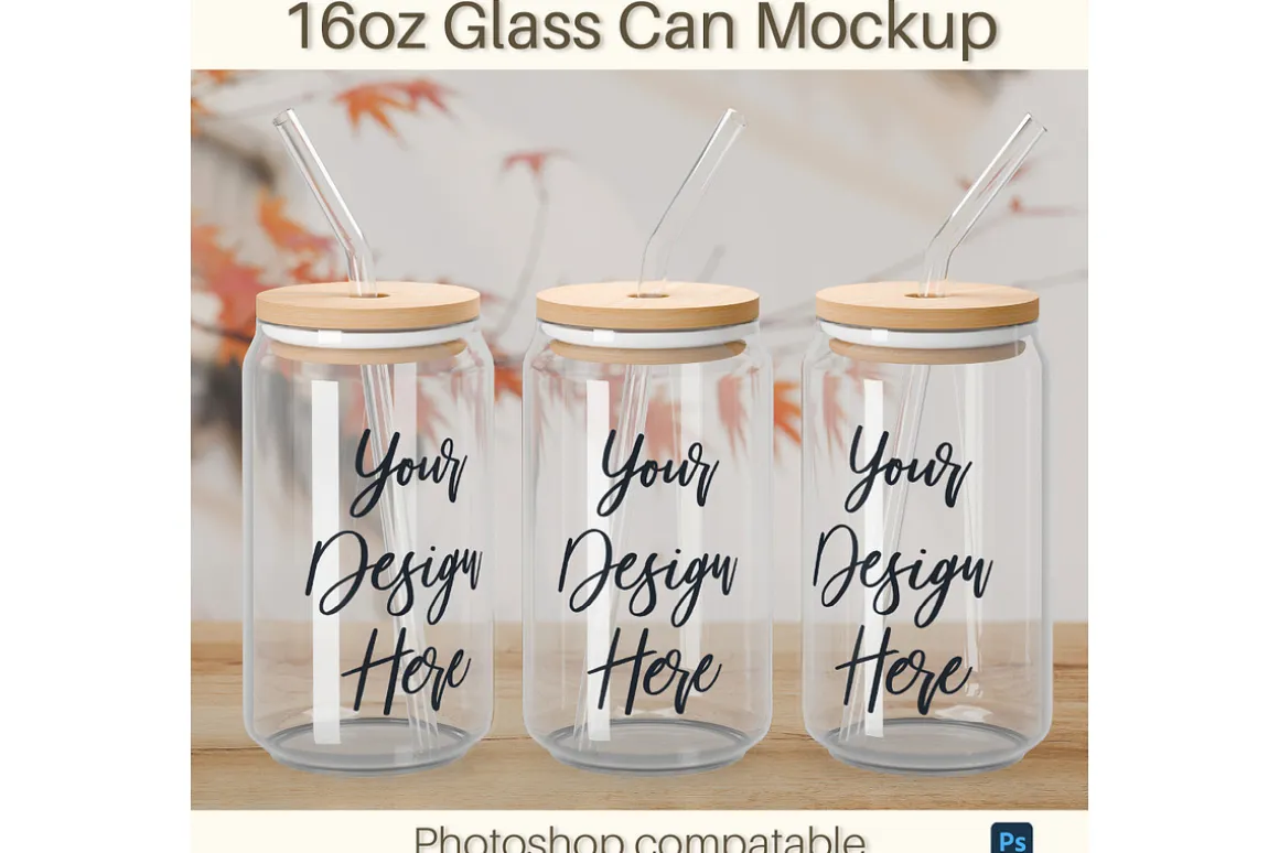 16oz Glass Can Mockup