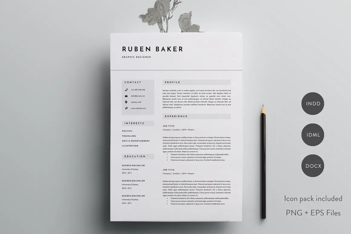 3 Page Resume Template | INDD + DOCX