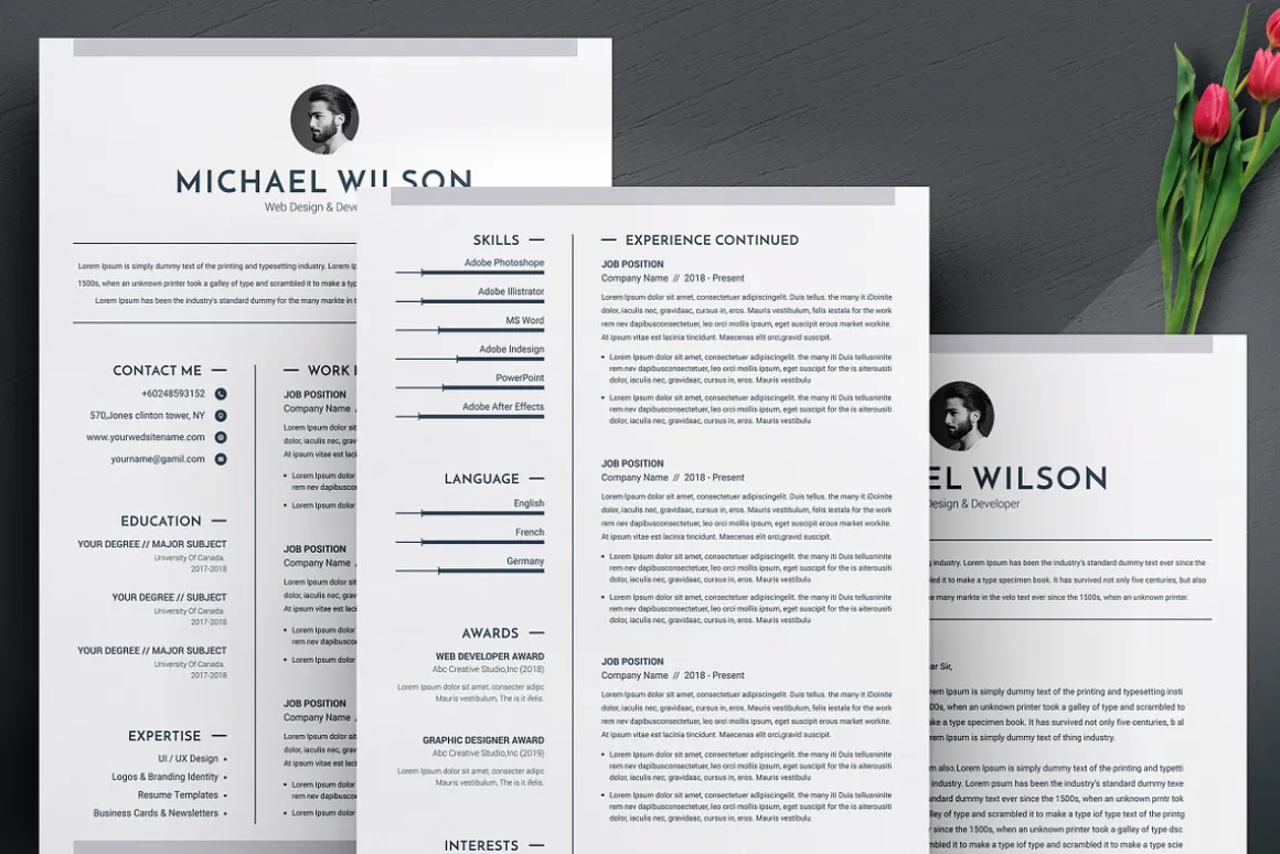 3 Pages Clean CV Template | MS Word
