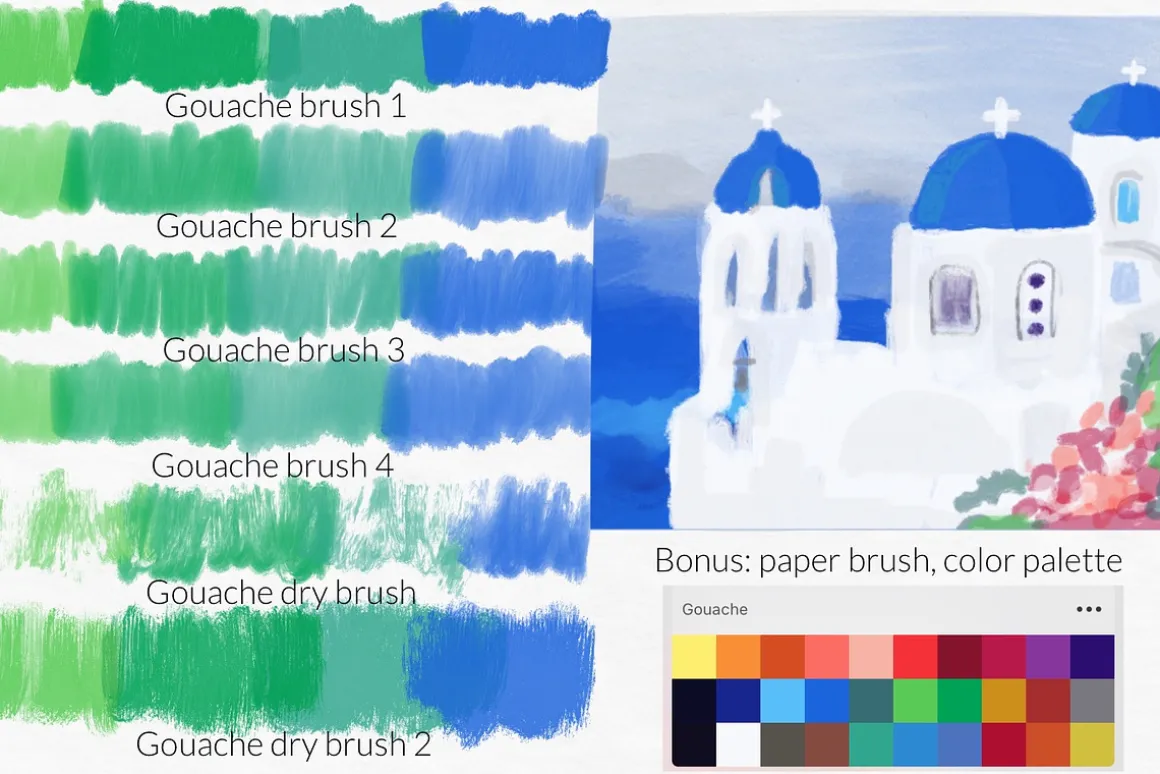 Painterly gouache brushes