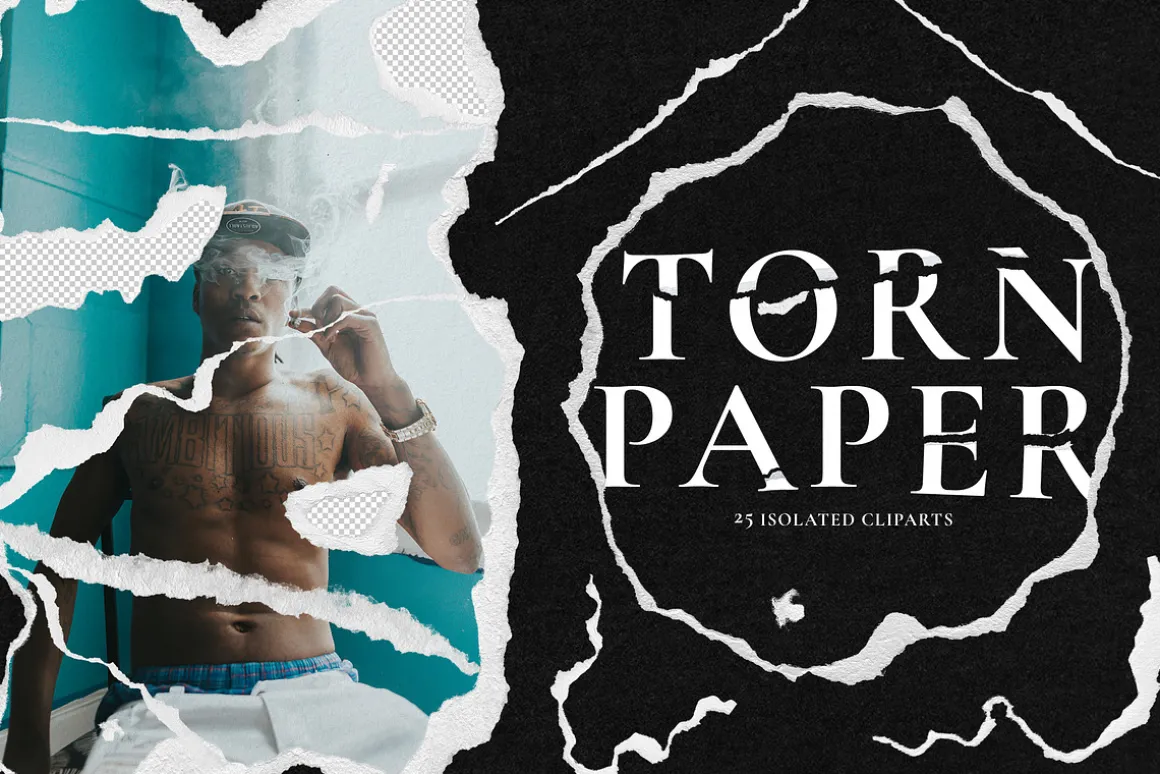 25 Paper Edge Rips, Torn Cliparts