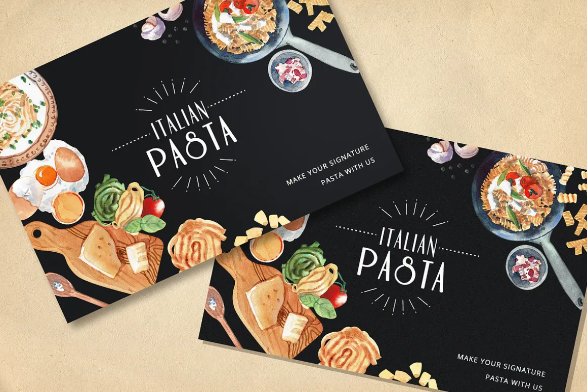 Pasta Recipe and Dishes Watercolor