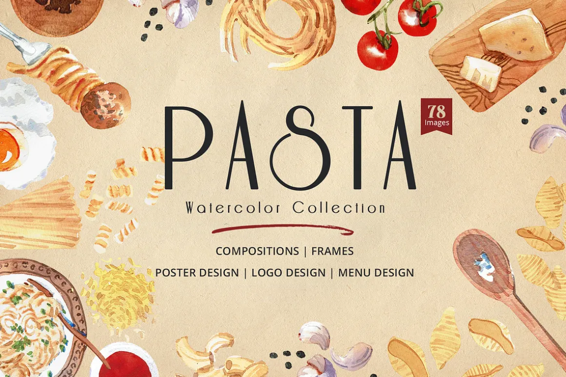 Pasta Recipe and Dishes Watercolor