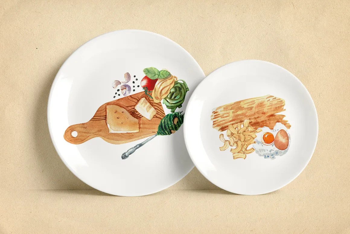Pasta Recipe and Dishes Watercolor