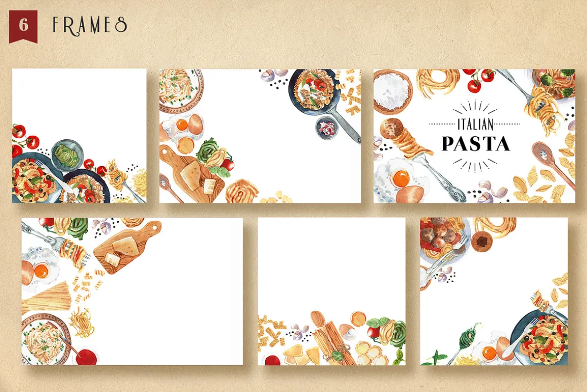Pasta Recipe and Dishes Watercolor