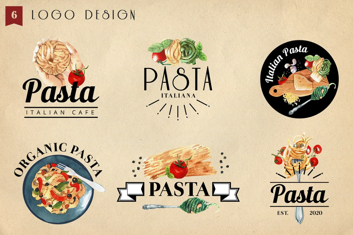 Pasta Recipe and Dishes Watercolor