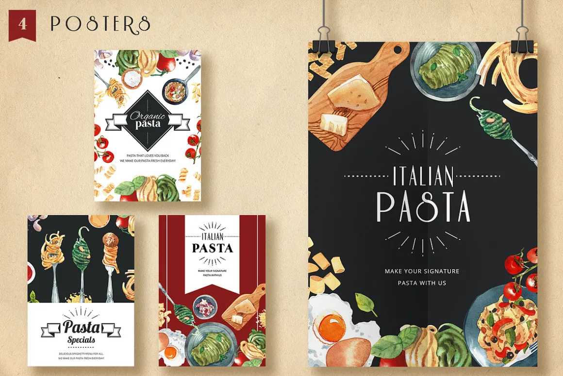 Pasta Recipe and Dishes Watercolor