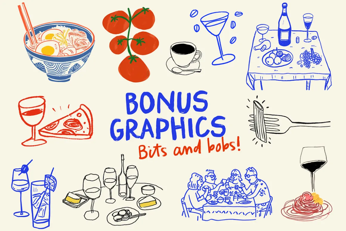 Pasta and Wine Bitmap SVG Font