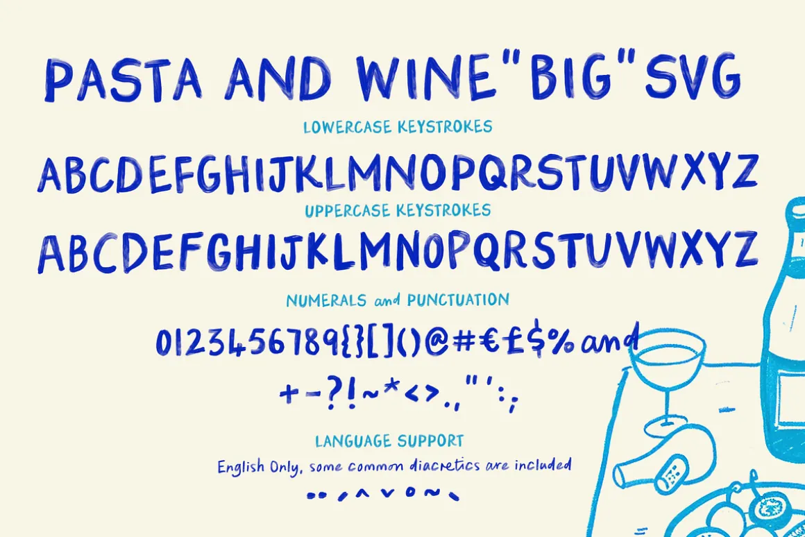 Pasta and Wine Bitmap SVG Font
