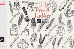 Pen & Feather Stamps Tattoo Inkwell