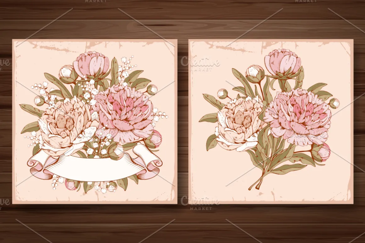 ✿ Peonies. Vector set ✿