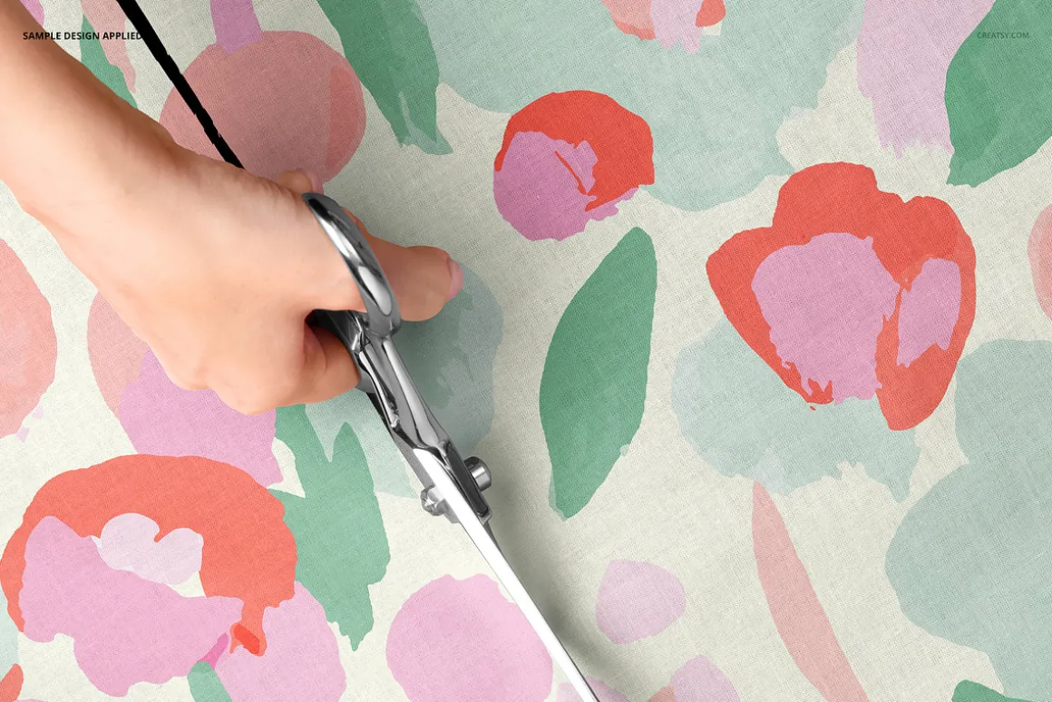 Person Cutting Cotton Fabric Mockup