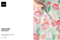 Person Cutting Cotton Fabric Mockup