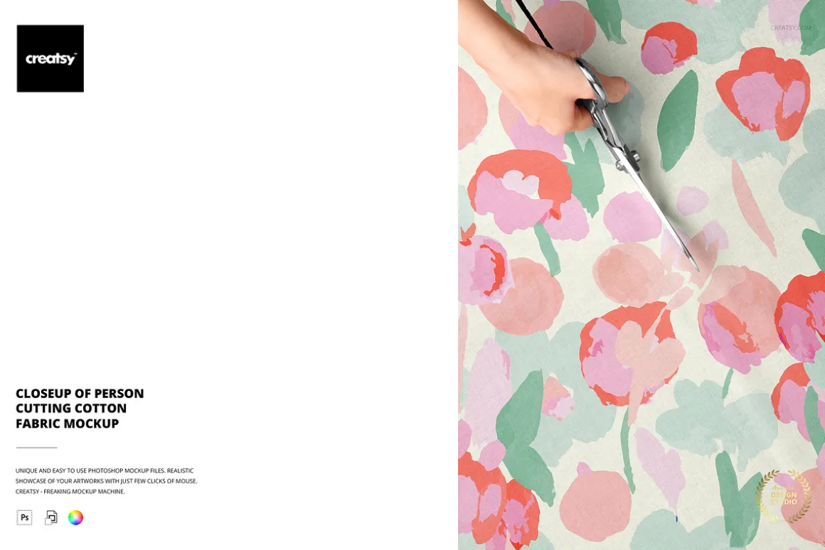 Person Cutting Cotton Fabric Mockup