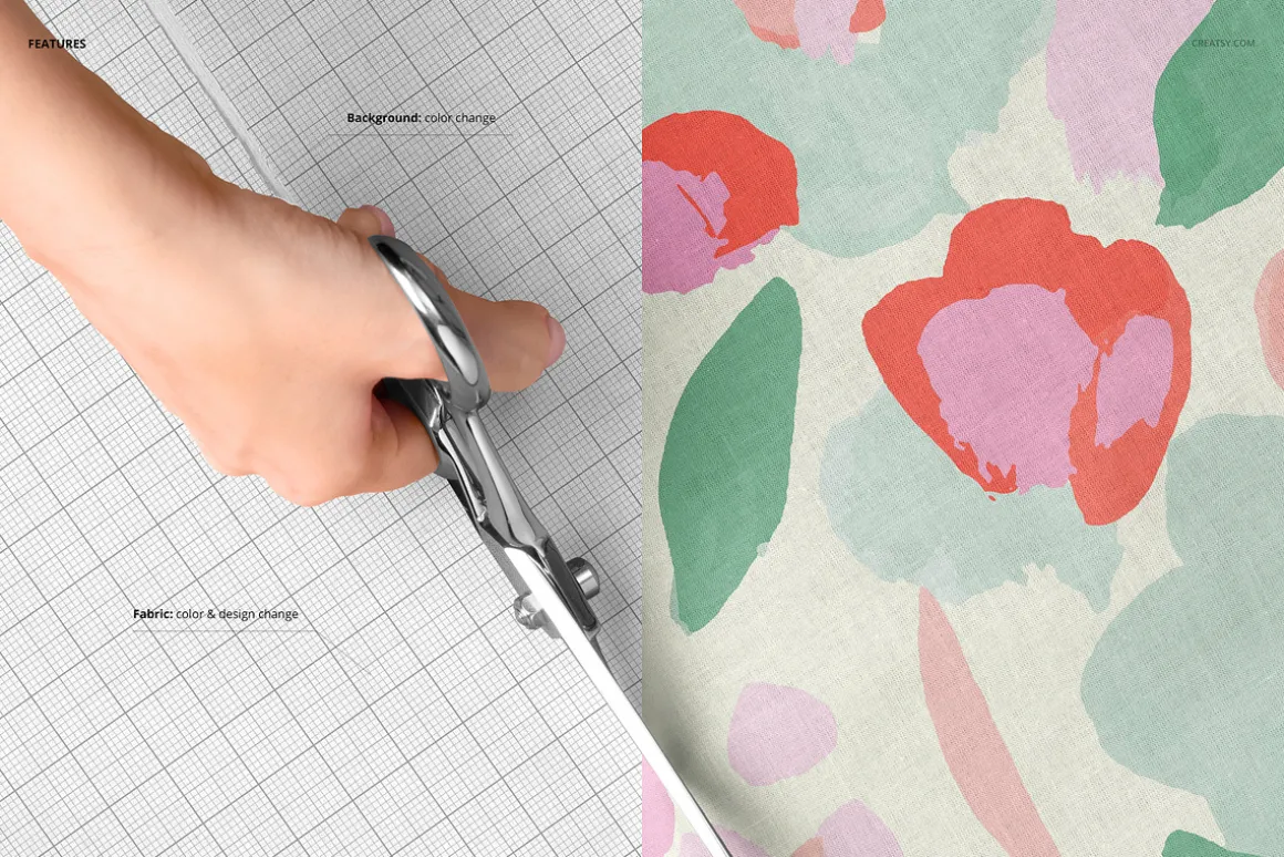 Person Cutting Cotton Fabric Mockup