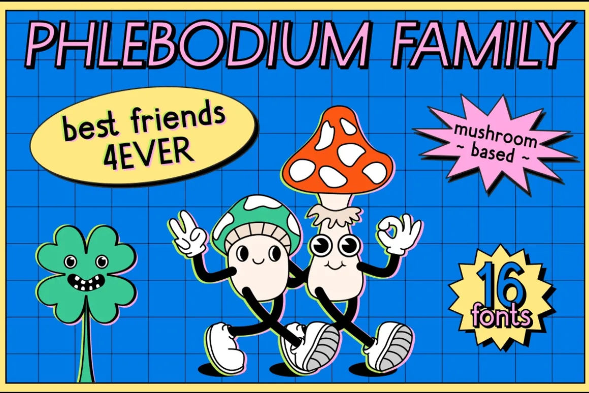 Phlebodium sans serif font 80s 90s