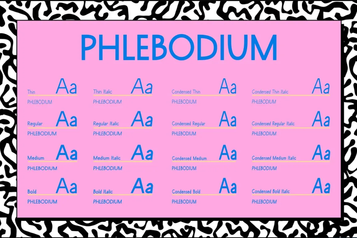 Phlebodium sans serif font 80s 90s