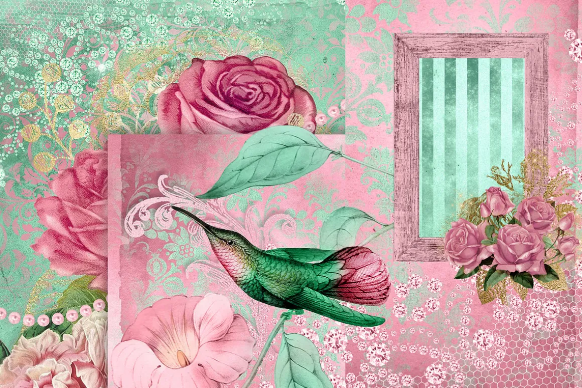 Pink and Mint Digital Scrapbook Kit