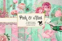 Pink and Mint Digital Scrapbook Kit