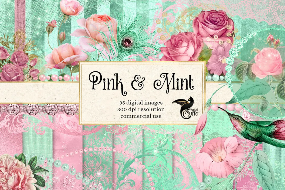 Pink and Mint Digital Scrapbook Kit