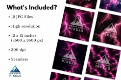 12 Pink Lightning Digital Papers