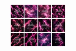 12 Pink Lightning Digital Papers