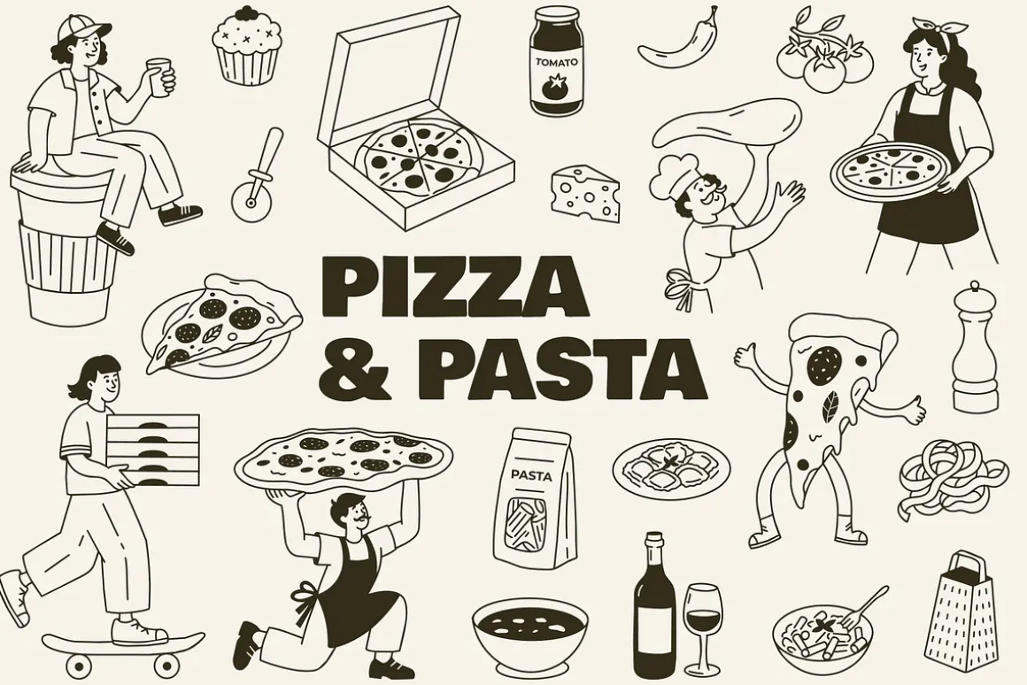Pizza and Pasta Illustrations