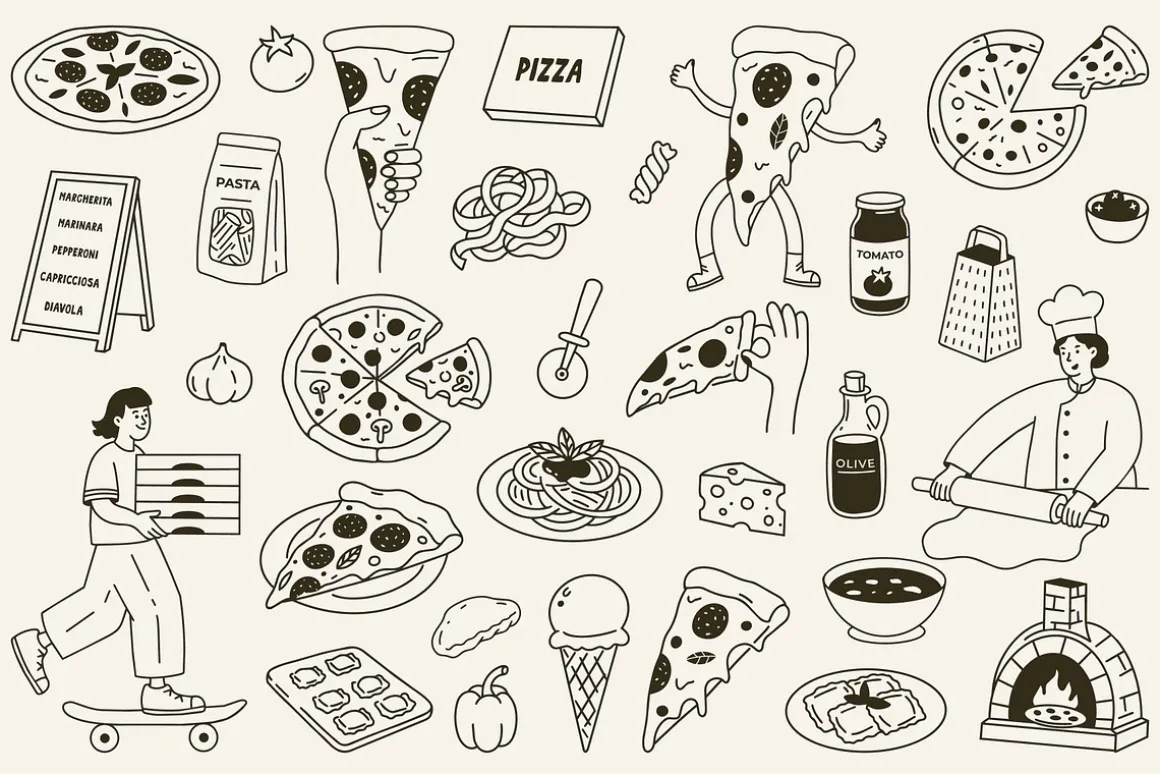 Pizza and Pasta Illustrations