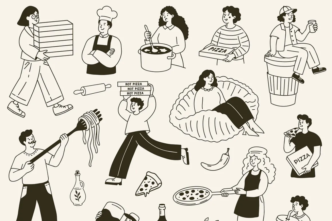 Pizza and Pasta Illustrations