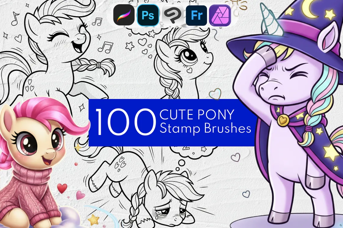 Pony Procreate Stamp Brushes Bundle