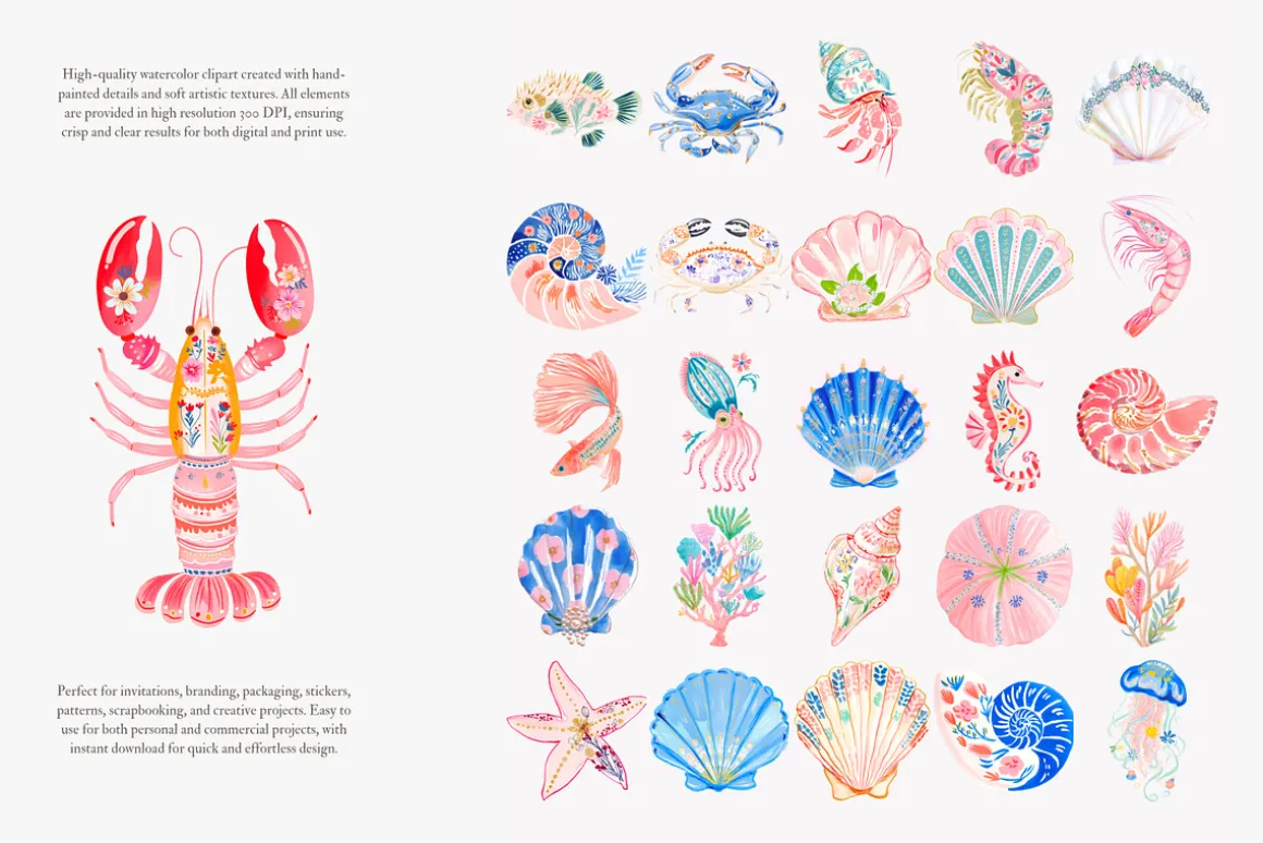 Preppy coastal clipart set
