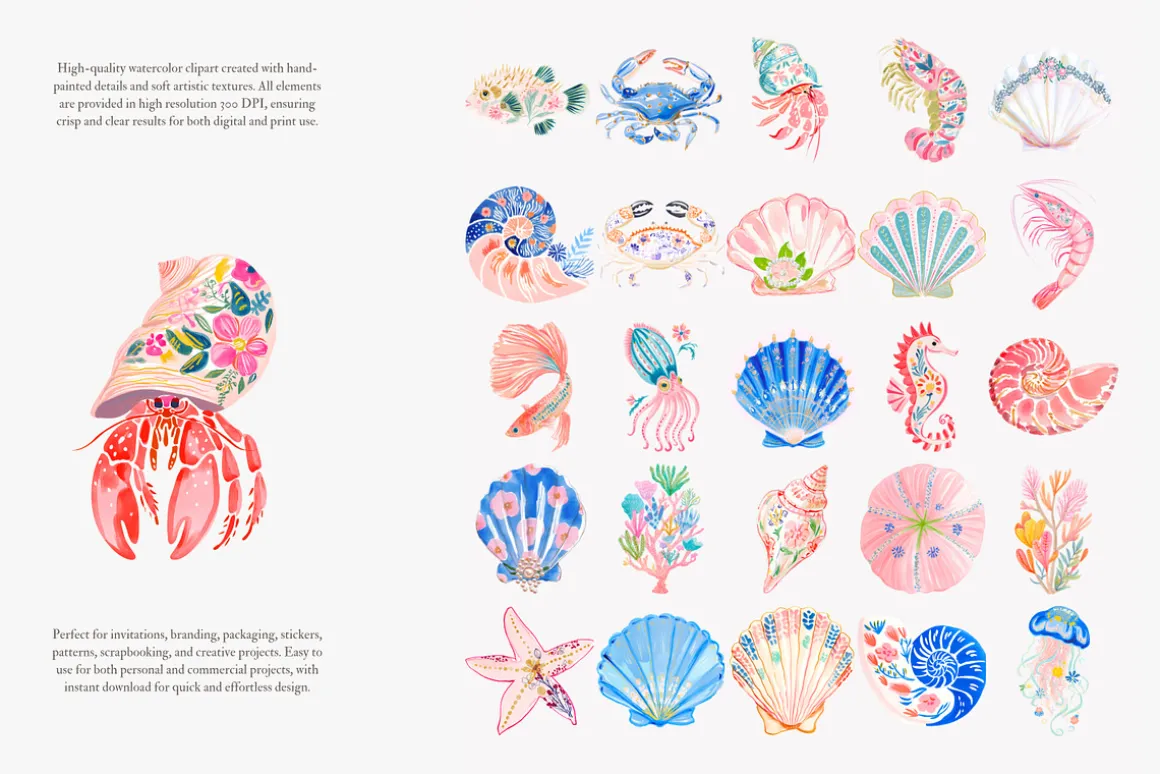 Preppy coastal clipart set
