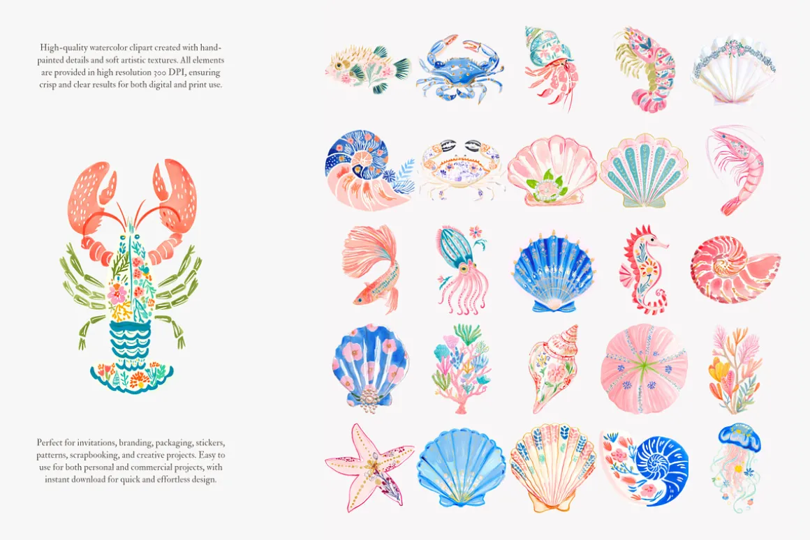 Preppy coastal clipart set