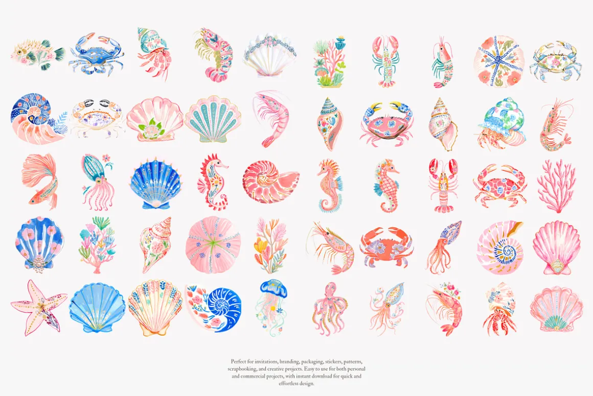 Preppy coastal clipart set