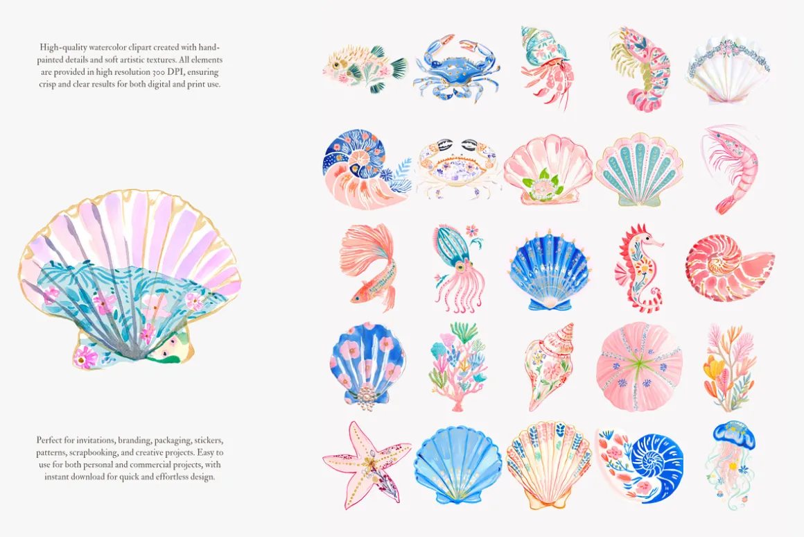 Preppy coastal clipart set