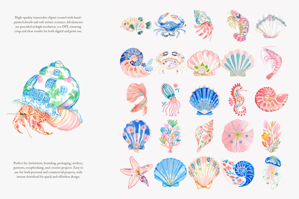 Preppy coastal clipart set