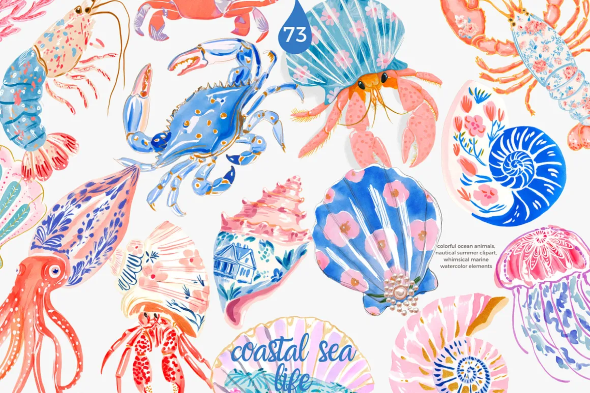 Preppy coastal clipart set